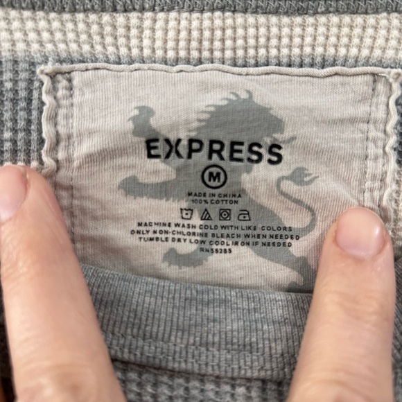 Y2K Express Gray Striped Long Sleeve Waffle Knit Thermal Shirt Mens Size M 90's - Picture 3 of 8